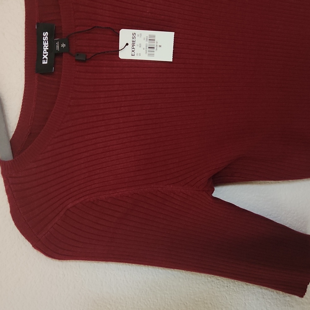 Express Burgundy Ribbed Knit Top - Picture 3 of 4